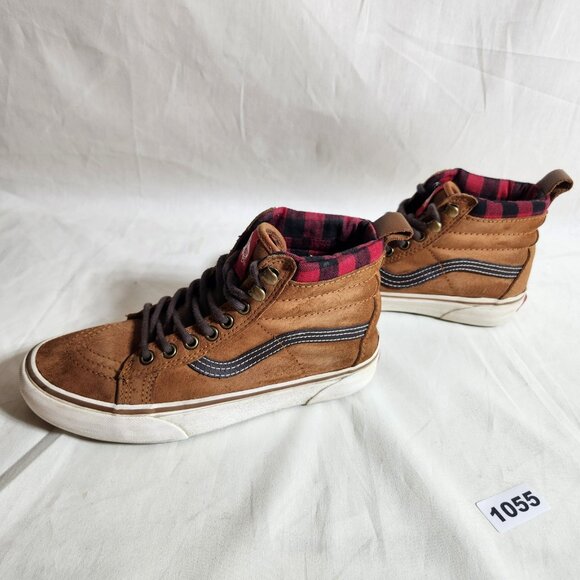 Vans Off the Wall Mens 5 Women 6.5 Brown Suede Skate Sneakers Red Black Plaid - Picture 3 of 9